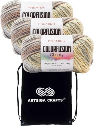 Miniatura 10 de Premier Yarns Colorfusion Chunky Autumn Sky 1174-02 - Hilo acrílico grueso y voluminoso #5 (6 madejas, el mismo lote de tinte) para ganchillo