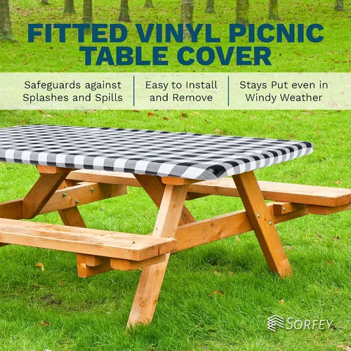 Miniatura 3 de Sorfey Mantel de picnic ajustado con elástico, vinilo con reverso de franela, se adapta a mesa de 48 x 24 pulgadas, rectangular, a prueba de agua