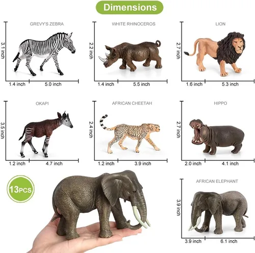 Miniatura 4 de Volnau Figuras de animales de safari, juguetes de 13 piezas de figuras de África para niños pequeños, decoración de Navidad, regalo de preescolar