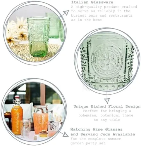 Miniatura 5 de Bormioli Rocco Juego Romántico de 4 Vasos Tumbler, 11.5 Oz. Cristal de Vidrio de Color, Verde Pastel, Hecho en Italia.