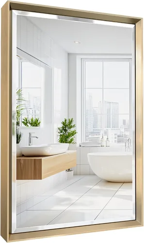 Miniatura 32 de Espejo de baño negro, espejo de baño biselado de 16 x 24 pulgadas para pared, espejo con marco negro antioxidante para decoración de baño, sala