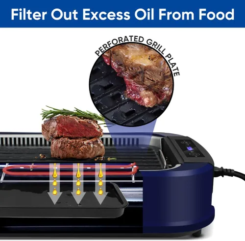 Miniatura 5 de Parrilla eléctrica para interiores CUSIMAX, parrilla coreana sin humo portátil con tecnología de extractor de humo turbo, placa extraíble y Azul