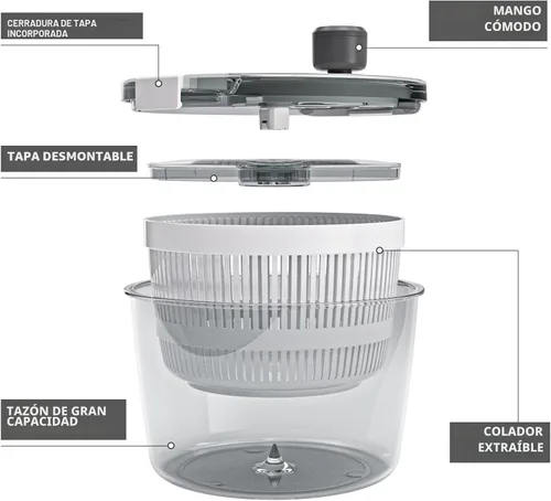 Miniatura 2 de Cambom Centrifugadora de Ensalada Centrifugadora de Lechuga, Lavar, Centrifugar y Secar Verduras para Ensaladas, Lavadora de Verduras Secadora