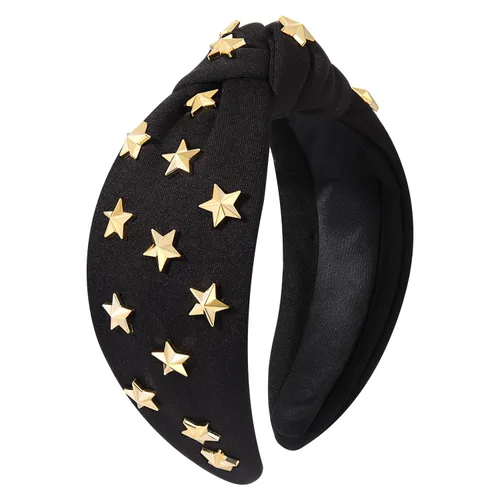 ARATLENCH Diadema anudada con estrellas doradas y tachonadas con nudo en la parte superior ancha, diadema para Navidad, Año Nuevo, vacaciones,