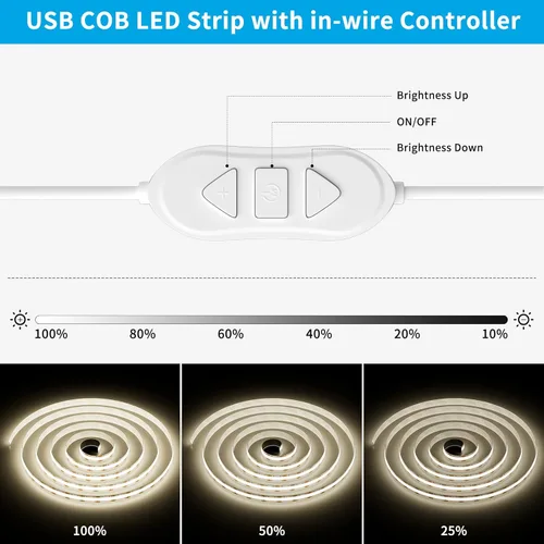 Miniatura 2 de Tira de luces LED COB USB 5V 3.28ft/1M, Blanco natural 4000K Tira de cinta LED COB regulable alimentada por USB de alta densidad, cinta LED flexible