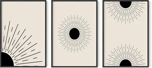 Miniatura 106 de HAUS AND HUES Arte de pared bohemia moderna de mediados de siglo - Arte boho, neutro, decoración de pared con sol (Marco negro, 12x16)