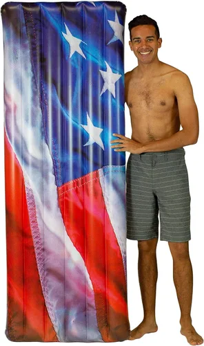 Miniatura 6 de Stars and Stripes American Flag Inflatable Outdoor Pool Rafts, Coolers, & Swim Rig Collection. Celebrate The USA. Fideos inflables de natación