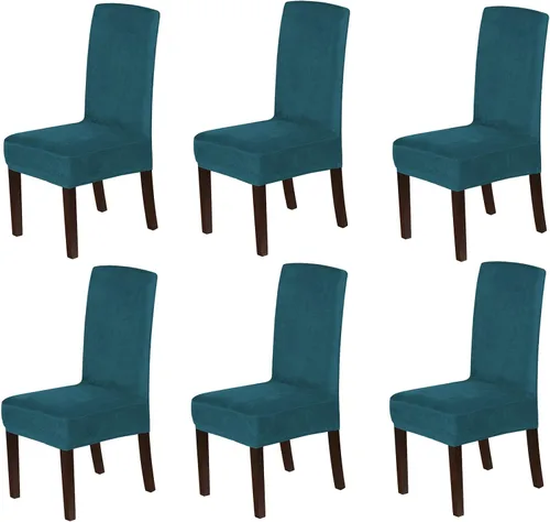 Miniatura 23 de Juego de 4 fundas de terciopelo para sillas de comedor, fundas para sillas de comedor con respaldo alto, protectores de silla de gamuza suaves