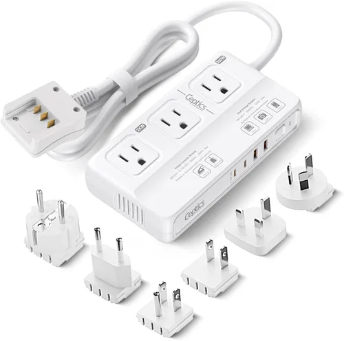 Miniatura 9 de Adaptador de conexión universal a tierra Ceptics, 4 USB + convertidores 150 W, Blanco