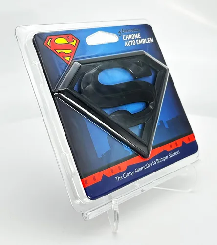 Miniatura 5 de Elektroplate Emblema de DC Comics Superman con licencia oficial, todo de metal negro para autos, camiones y todos los vehículos Ajuste universal