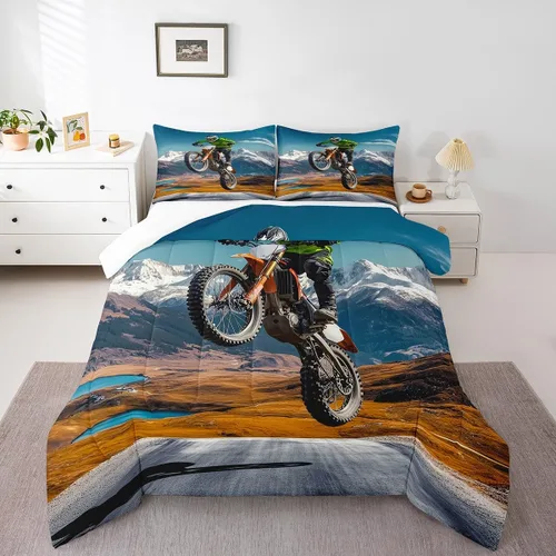 Miniatura 7 de Juego de edredón azul de coche deportivo para niños y hombres, juego de ropa de cama de auto de carreras de graffiti tamaño individual, edredón