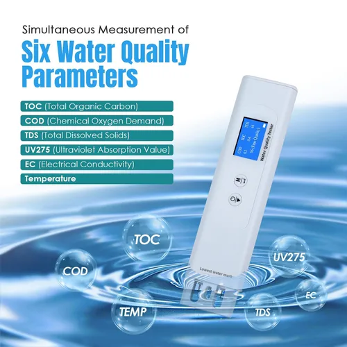 Miniatura 3 de Probador de calidad del agua TDS Mater, 6 en 1 probador digital de agua, COD/TOC/TDS/UV275/EC/probador de calidad de agua temporal para agua