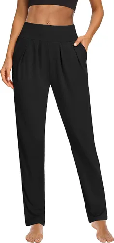 Sarin Mathews - Pantalones de yoga plisados de pierna ancha y holgados, cómodos, pantalones de entrenamiento para mujer con bolsillos