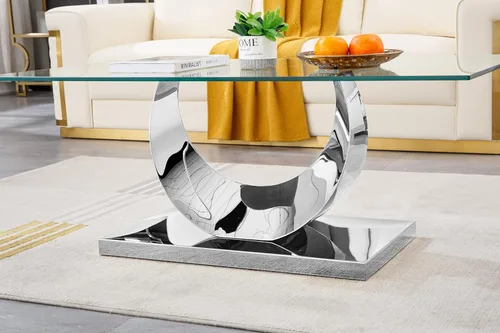 Miniatura 156 de Mesa de centro de cristal de lujo, mesa de centro de sofá de 47 pulgadas con marco de acero inoxidable dorado y parte superior de vidrio negro, mesa