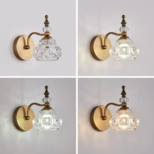 Miniatura 6 de Apliques de pared vintage, iluminación de pared de 1 luz con pantalla de cristal, acabado de latón antiguo cepillado mate, lámpara de pared