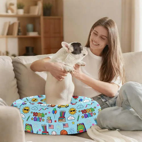 Miniatura 8 de Wudan Pet Cat Beds Donut Cuddler Fluffy Puppy Beds for Extra Small Size Pets Supplies M 100th Day Celebration Pattern Blue