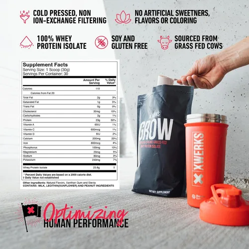 Miniatura 2 de XWERKS Grow Whey Protein en polvo, 0.88 oz de proteína aislada pura de vacas alimentadas con pasto de Nueva Zelanda, construye fuerza y acelera