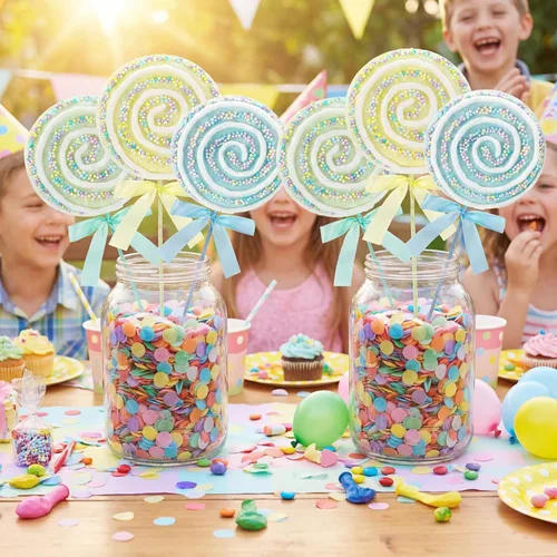 Miniatura 4 de JellyArch 6 piezas de 16 pulgadas grandes decoraciones de fiesta de caramelos gigantes de piruleta con palos para árbol de Navidad, piruleta pastel