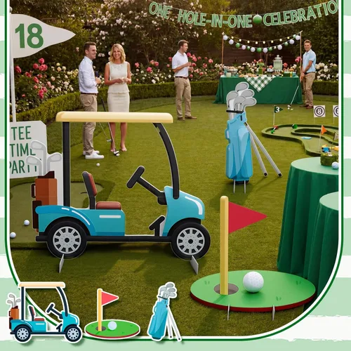 Miniatura 4 de Kit de 3 piezas de decoración grande de fiesta de cumpleaños de golf, incluye agujero en una cabina de fotos, accesorios de carritos de golf, bolsas