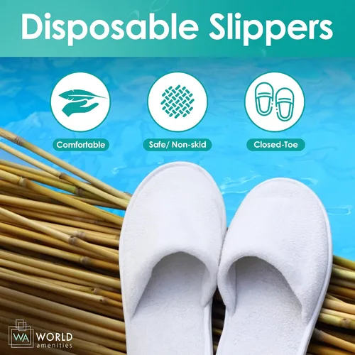 Miniatura 4 de World Amenities Pantuflas de spa prémium unisex a granel Punta cerrada, envueltas individualmente Pantuflas de hotel