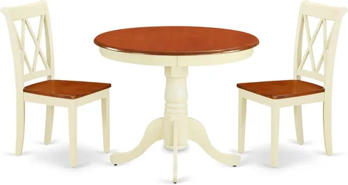 Miniatura 16 de East West Furniture ANCL3-LWH-W - Juego de mesa de cocina de 3 piezas para espacios pequeños contiene una mesa de comedor redonda con pedestal y 2
