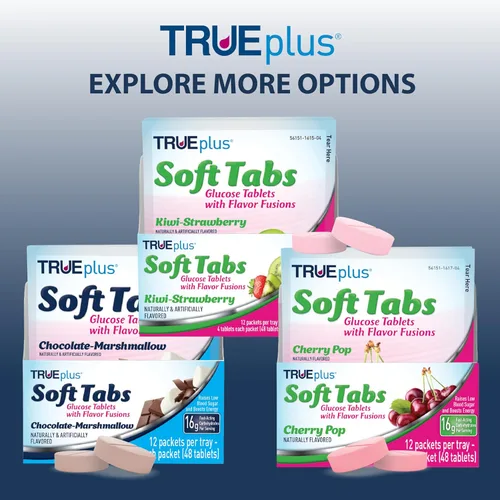 Miniatura 6 de TRUEplus Soft Tabs Tabletas de glucosa, masticables, sabor Cherry Pop, 0.64 onzas de carbohidratos de acción rápida, sin grasa, sin gluten, Boost