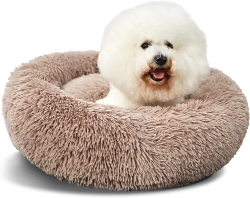 Miniatura 20 de ANWA - Cama redonda para perro mediano, lavable, cama tipo dona para perro grande, cómoda, acogedora y relajante Blanco
