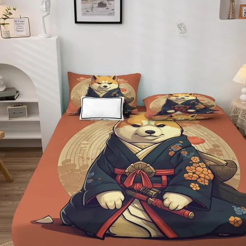 Miniatura 2 de Shiba Inu Sábanas tamaño California King, sábanas japonesas, sábanas y fundas de almohada estampadas de 4 piezas, sábana bajera ajustable