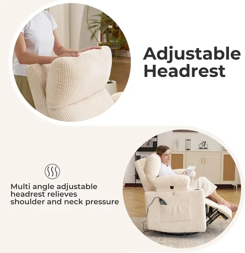 Miniatura 6 de Silla Reclinable Eléctrica de Gran Tamaño Giratoria Deslizante con Masaje y Calor, Sillón Reclinable Giratorio Mecedor con Reposabrazos Ajustables