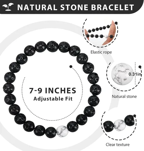 Miniatura 2 de XYZBSTAR 2Pcs Beaded Stretch Bracelets 8mm Round Gemstone Healing Crystal Stone Bracelet Gift for Women Man Couple Reiki Jewelry