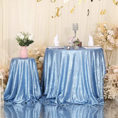 Miniatura 133 de PartyDelight Mantel de lentejuelas redondo de 50 pulgadas, color dorado claro, adorno de mesa para decoración de bodas, fiestas, cumpleaños