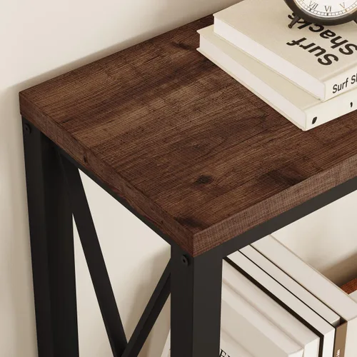 Miniatura 5 de BON AUGURE Mesa consola de 2 niveles para entrada, mesa de sofá de metal y madera detrás del sofá para sala de estar, mesas de entrada industriales