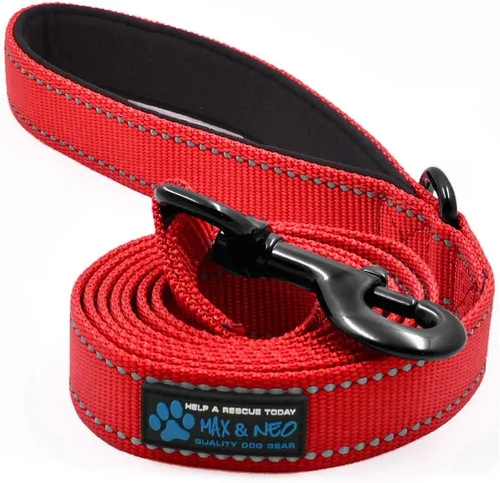 Max and Neo Correa reflectante de nailon para perro – Donamos una a un rescate por cada una vendida (ROJO, 1.2 m)