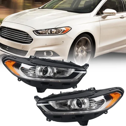 Miniatura 6 de FIONE para Ford Fusion Conjunto de Faros 2013 2014 2015 2016 Faros de Halógeno Proyector de Repuesto Carcasa Negra Lente Transparente Luz Frontal