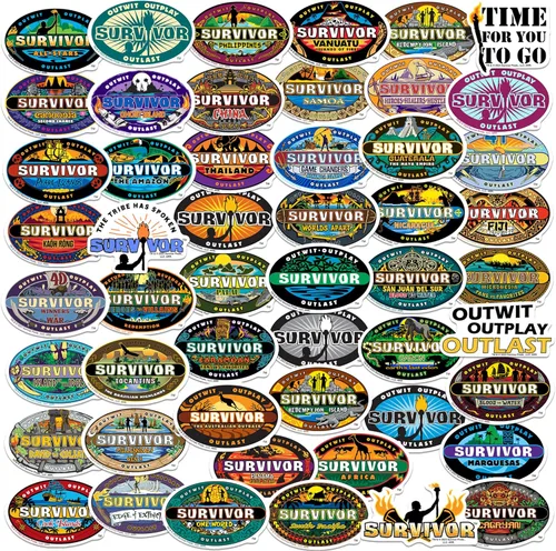 Survivor - Paquete variado de calcomanías de vinilo troqueladas de 50 unidades – Calcomanías de logotipo icónicas de temporada para laptop, botella