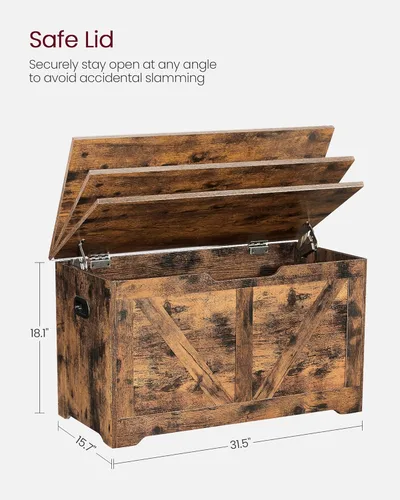 Miniatura 3 de VASAGLE Cofre de almacenamiento, baúl de almacenamiento con 2 bisagras de seguridad, banco de almacenamiento, banco para zapatos, estilo casa