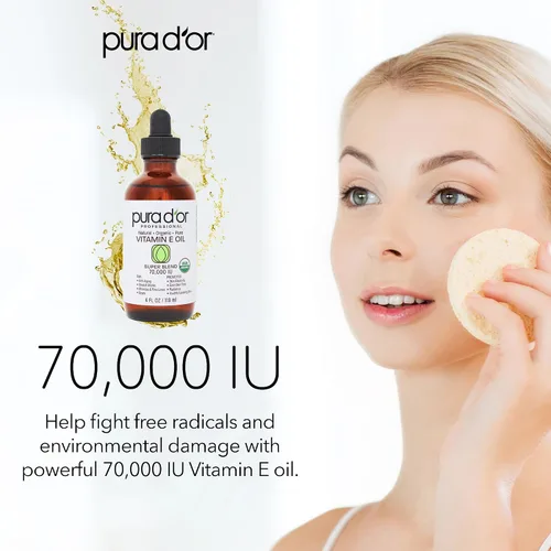 Miniatura 4 de PURA D'OR Mezcla de aceite de vitamina E de 4 onzas, 70,000 UI y aceite de semilla de rosa mosqueta, relajante para el cabello, 100% puro, prensado