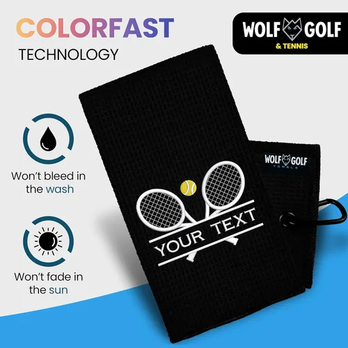 Miniatura 6 de Toalla de tenis personalizada Bordada para hombres y mujeres Accesorio personalizado para cancha Regalos de tenis Negro