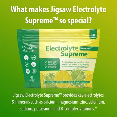 Miniatura 5 de Suplemento Jigsaw Health Electrolyte Supreme, delicioso sabor a bayas, amplio espectro de electrolitos + oligoelementos, 60 paquetes de polvo, Value