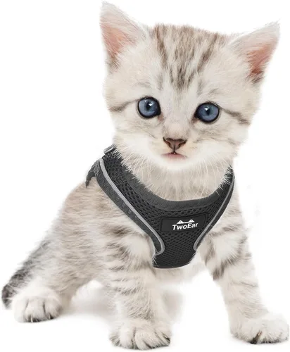 Miniatura 8 de TwoEar Arnés de gato a prueba de escape, suave chaleco ajustable para perro, de malla transpirable, chaqueta reflectante de fácil control para Negro