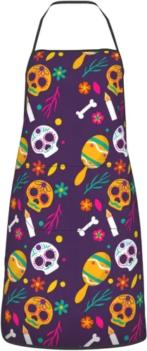 Miniatura 11 de Delantal de calavera de azúcar, delantales de cocina para hombres y mujeres, delantal de cocina, delantal de chef, delantales de jardín ajustables