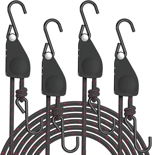 Miniatura 10 de 12 cuerdas ajustables con gancho de 1/8", correa de amarre resistente con engranaje metálico reforzado, polea con trinquete, elásticas, para colgar