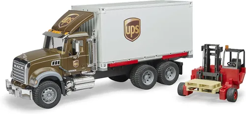 Bruder 02828 Camión de logística Mack Granite Ups con vehículos montacargas - Juguetes