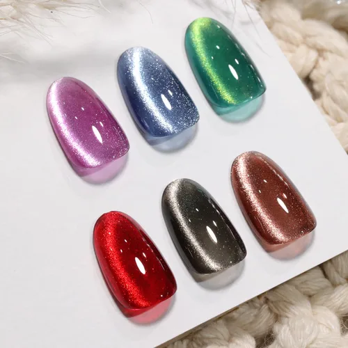 Miniatura 2 de Double Rhythm Juego de esmaltes de gel de ojo de gato, 6 colores, purpurina brillante con imán, holográfico, reflectante, magnético, UV, kit de arte