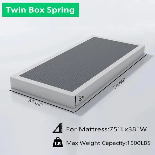 Miniatura 3 de ALDRICH Somier de Perfil Bajo Tamaño Twin, Somier de Metal Resistente de 3 Pulgadas para Cama Twin, Base de Colchón Antideslizante/Sin Ruido/Fácil