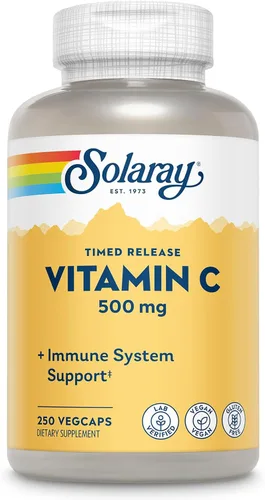 SOLARAY Vitamina C con escaramujos y acerola | 500 mg | Función inmunológica saludable de liberación temporal, apoyo para la piel, el cabello y las