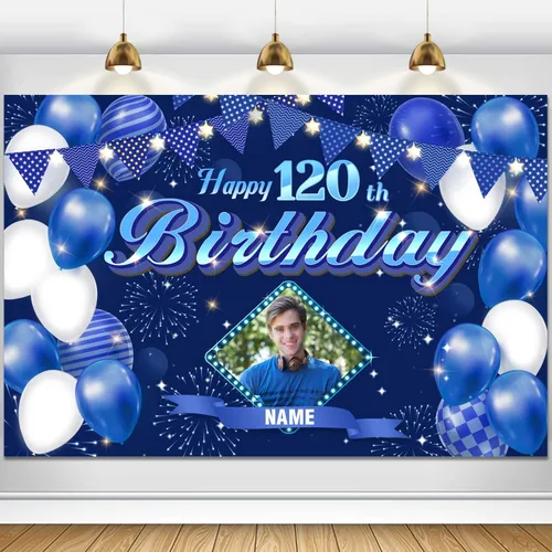 Miniatura 88 de Dicodes Fondo de decoración de feliz cumpleaños número 100 color azul marino personalizado, cartel con purpurina, pancarta, suministros