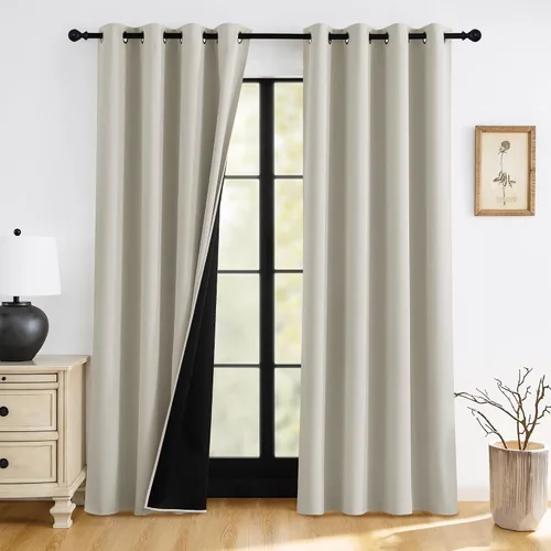 Miniatura 9 de RYB HOME Cortinas opacas grises de 63 pulgadas de largo para dormitorio, cortinas de ventana 100% opacas con aislamiento térmico y reducción
