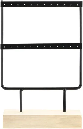 Metal jewelry organizer, 24 slopes and necklaces. Elegant storage shelf for home or store. Black color or light tone, 14.8x7x23cm (Negro)