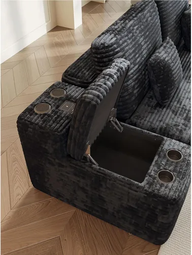 Miniatura 6 de KEIKI 150" Sofá seccional modular de gamuza en forma de U extragrande con 2 otomanos y consola multifuncional, sofá tapizado de 6 plazas con USB y 2